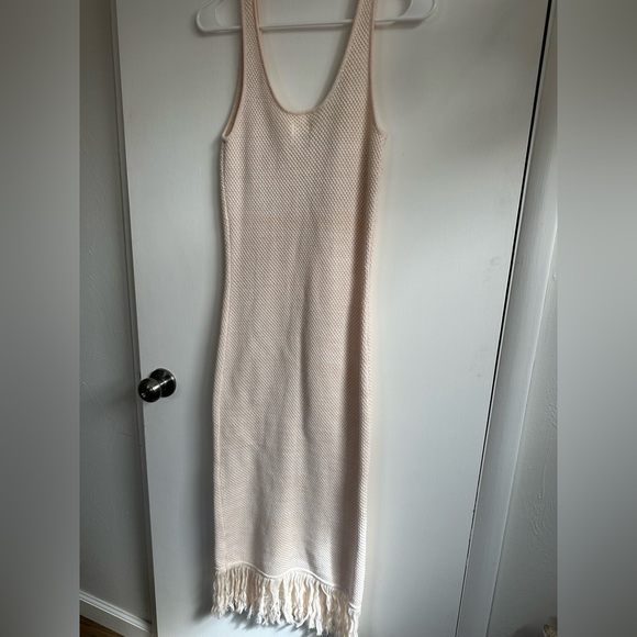 Future Collective with Alani Noelle Crochet Fringe Hem Boho Midi Dress Tan - Picture 5 of 5